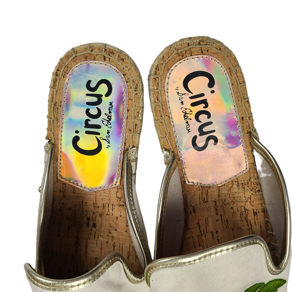 SAM EDELMAN CIrcus Leanne Textile Canvas Pineapple Palmtree Mule Slides Size 8.5 - Picture 4 of 4